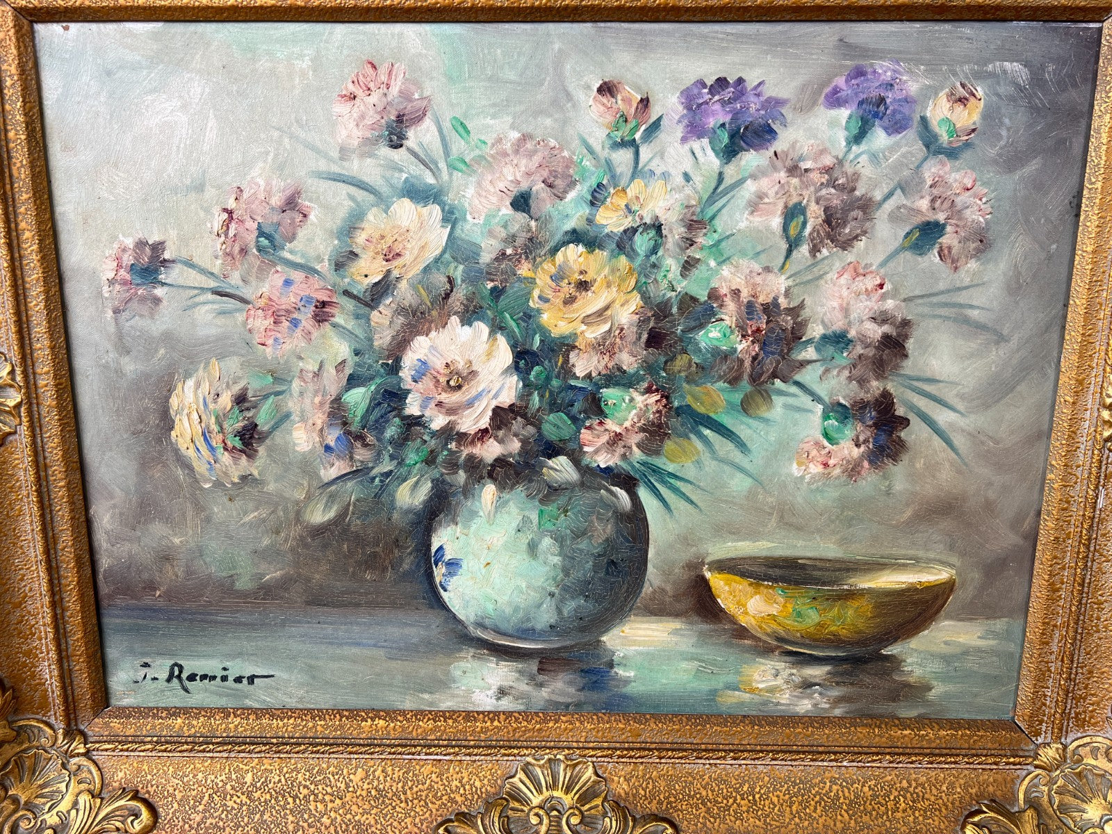 Oil Painting Vintage French Style Signed Floral Gilt Frame Wall Art LOT 61143