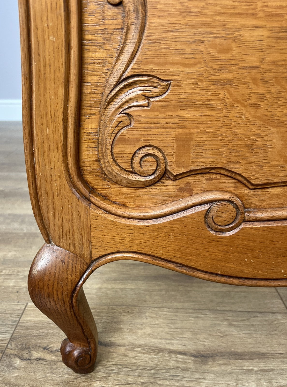 Bed Vintage French Louis XVI Double Bed Frame Oak Carved Headboard LOT 48757
