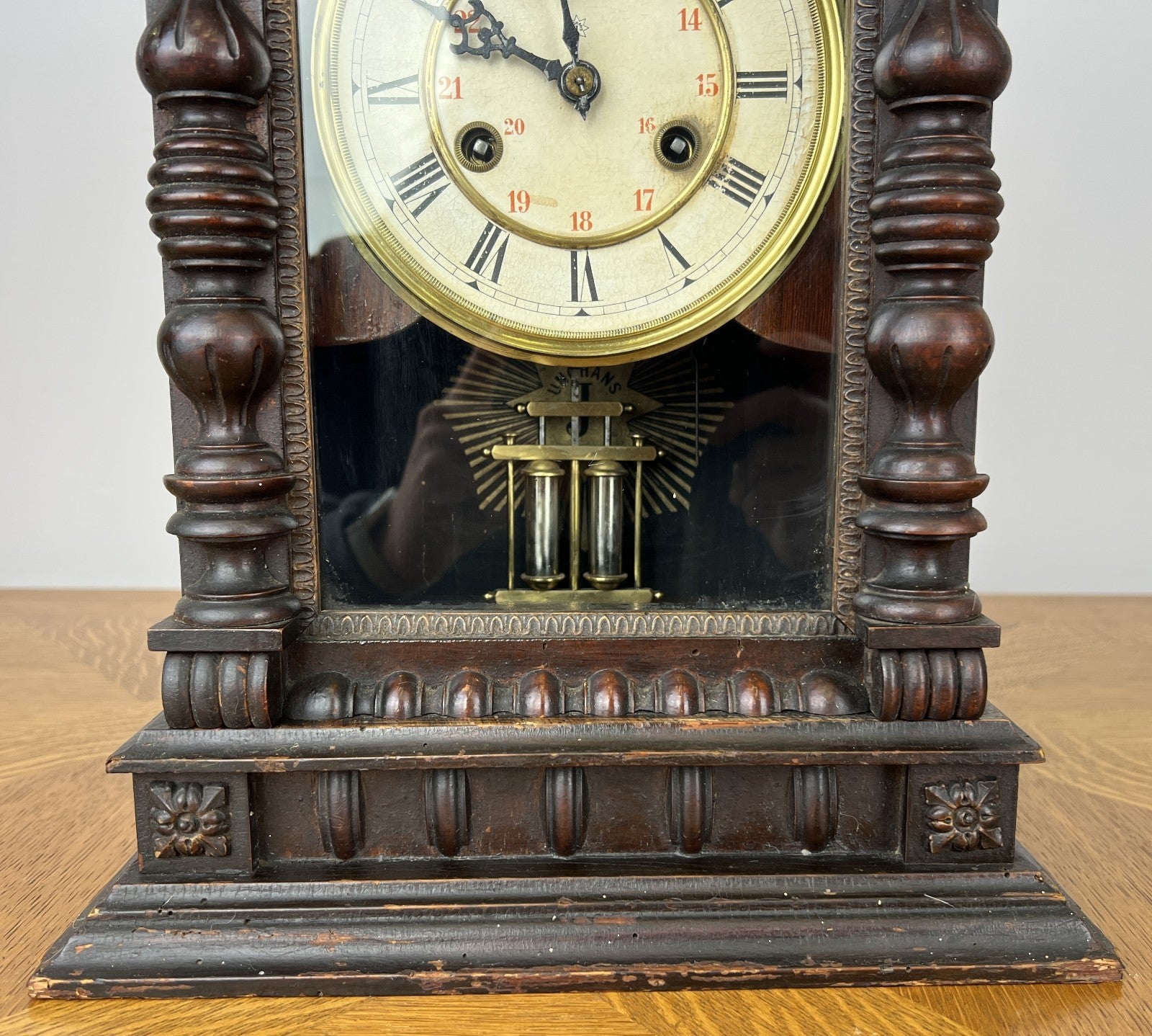 Clock Vintage Junghans Wooden Mantel Clock Glass Door Table Clock LOT 60556