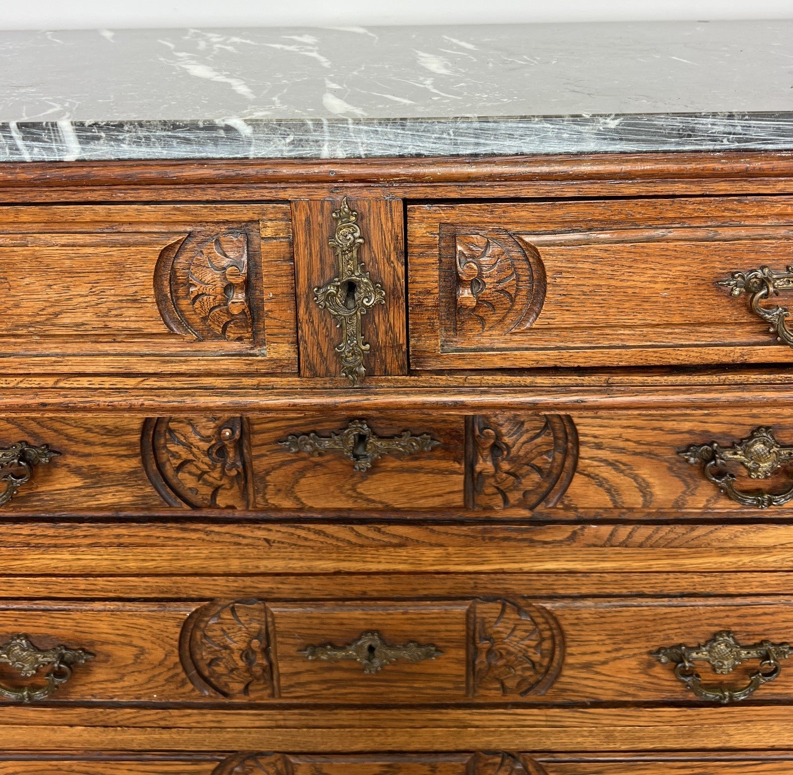 Chest of Drawers Antique French Style Marble Top Walnut Cabinet LOT 607710
