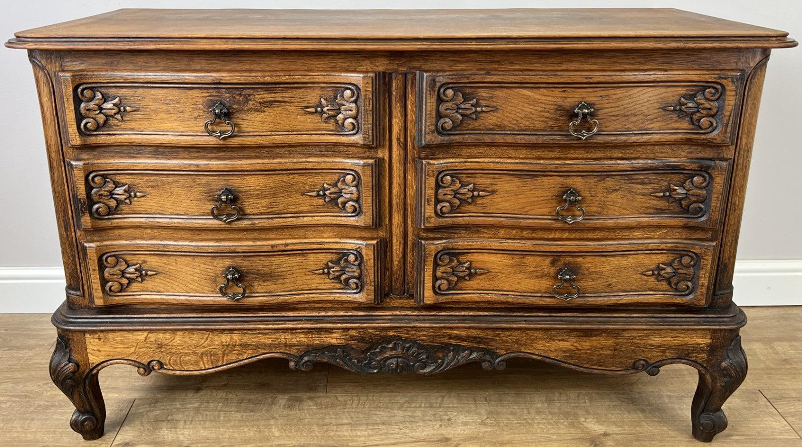 Chest of Drawers Vintage French Louis Oak 6 Drawers Carved Cabinet LOT 62632