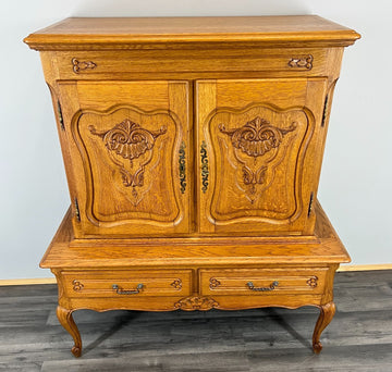 Cabinet Vintage French Style Oak Carved Storage Drawers Cupboard LOT 37530
