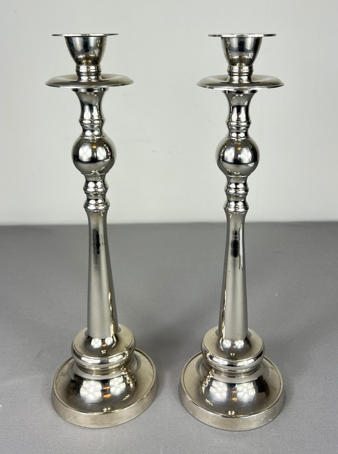 Pair of Candle Holders Vintage French Silver Metal Column Candlesticks LOT 50770