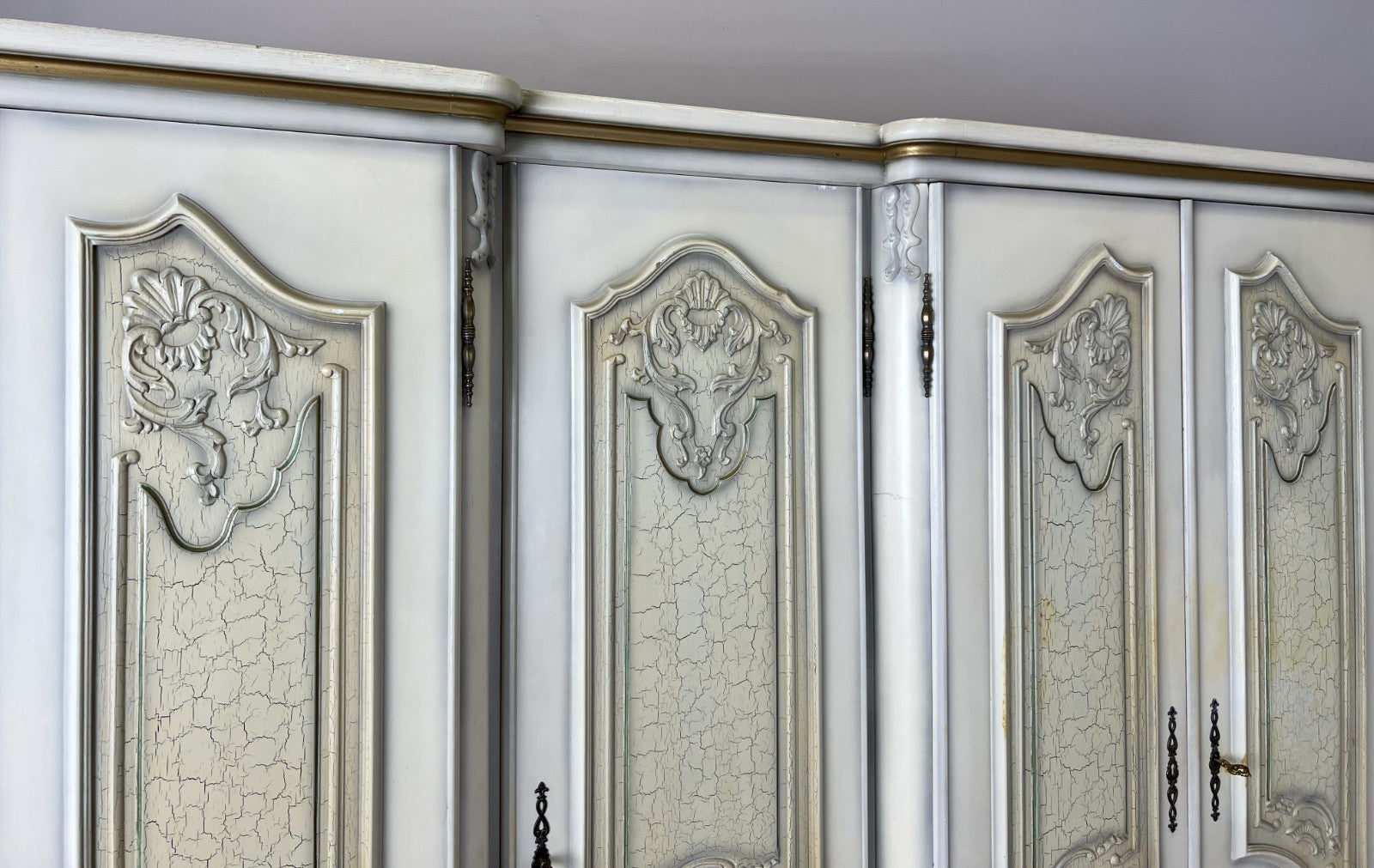 Wardrobe Vintage French Shabby Chic Five Door Carved Armoire Cabinet LOT 61218