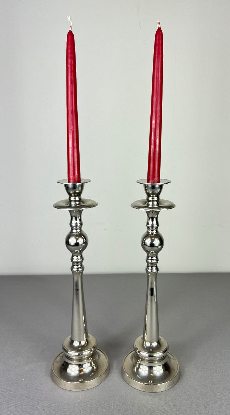 Pair of Candle Holders Vintage French Silver Metal Column Candlesticks LOT 50770