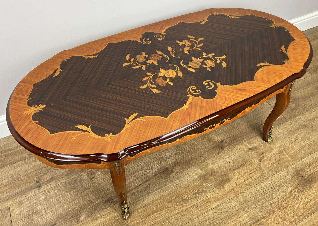 Coffee Table Vintage Ornate Italian Inlaid High Gloss Carved Table LOT 49510