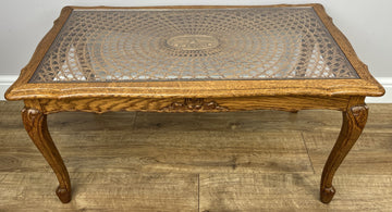 Coffee Table Vintage French Style Oak Carved Glass Top Side Table LOT 63100