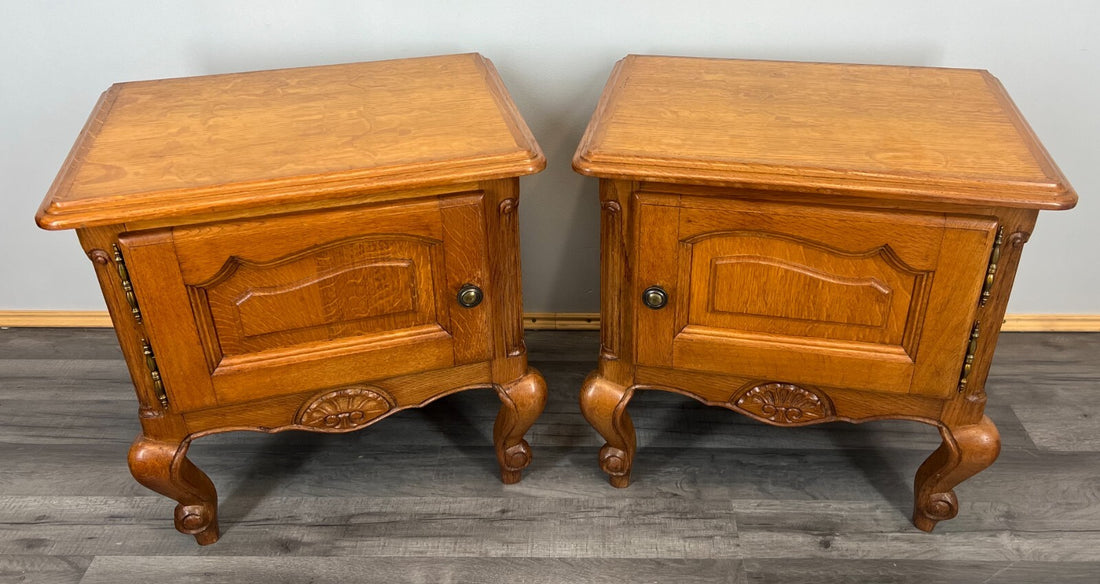 Pair of Bedside Tables Vintage French Louis Oak Nightstands Cabinets LOT 35180