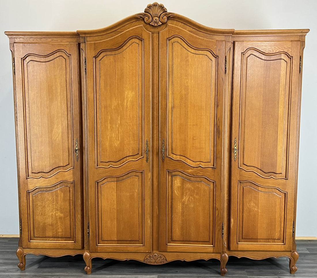 Wardrobe Vintage French Louis XVI Style Oak Four Door Armoire LOT 48200