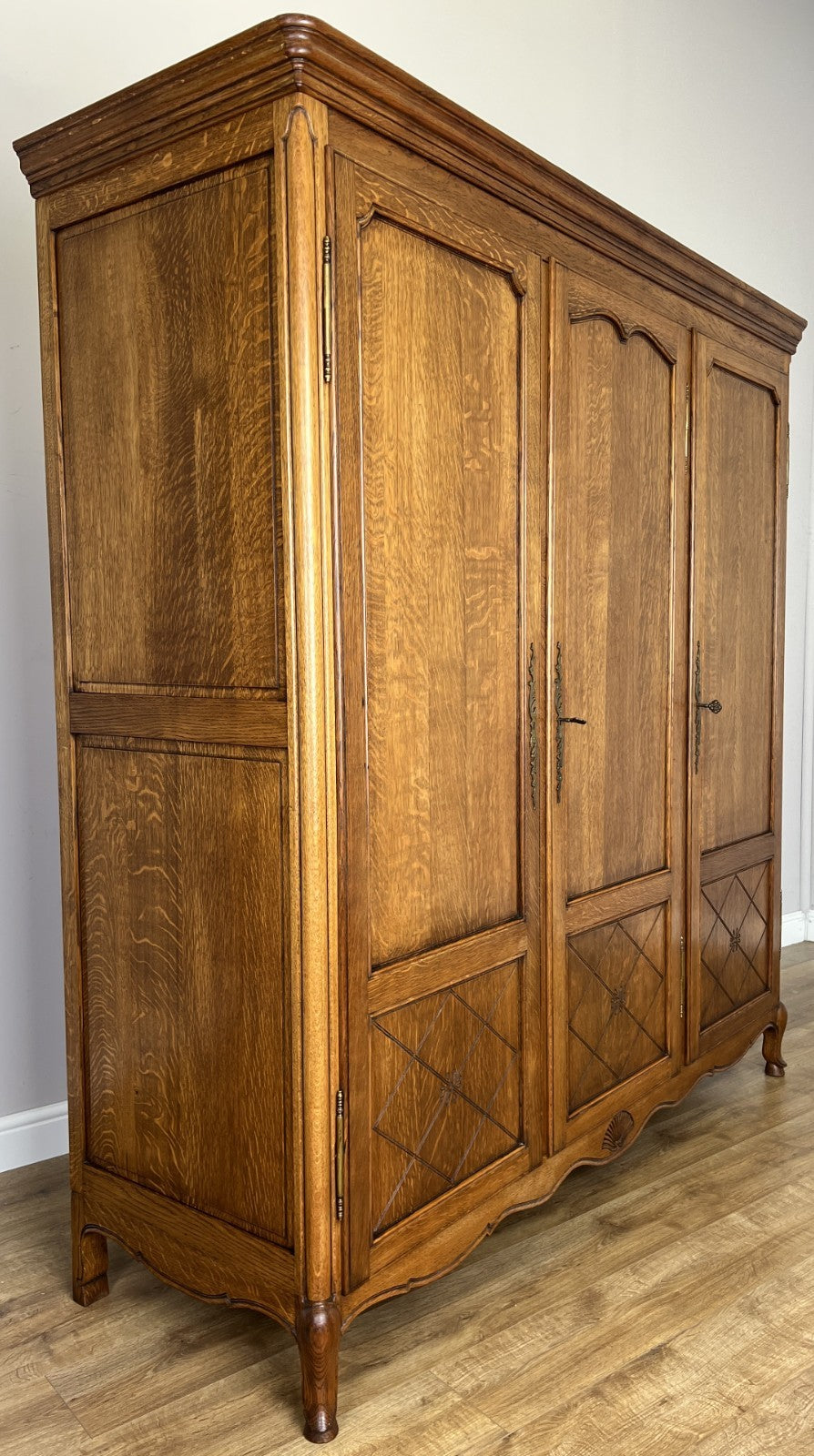 Wardrobe Vintage French Louis XVI Style Three Door Oak Carved Armoire LOT 64582