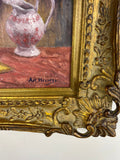Vintage French Oil Painting Floral Still Life Framed Carved Signed LOT 51127