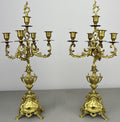 Pair of Candelabras Vintage French Brass Ornate 5 Arm Candle Holders LOT 64370