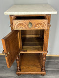 Bedside Table Antique French Oak with Marble Top Carved Cabinet LOT 433510