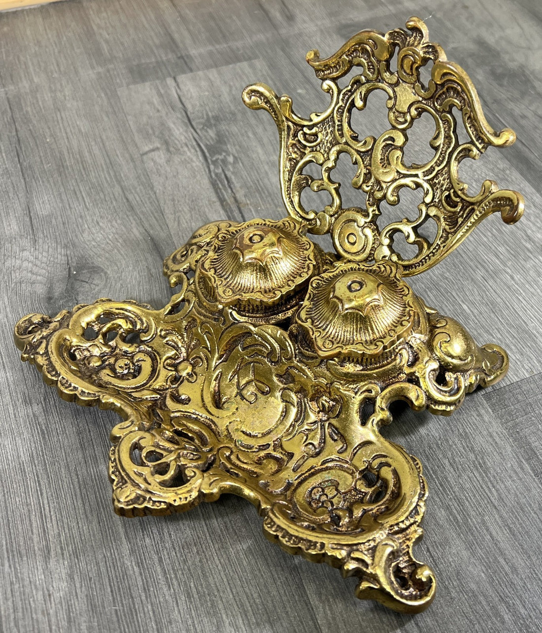 Inkwell Set Vintage French Brass Ornate Desk Accessory LOT 46880