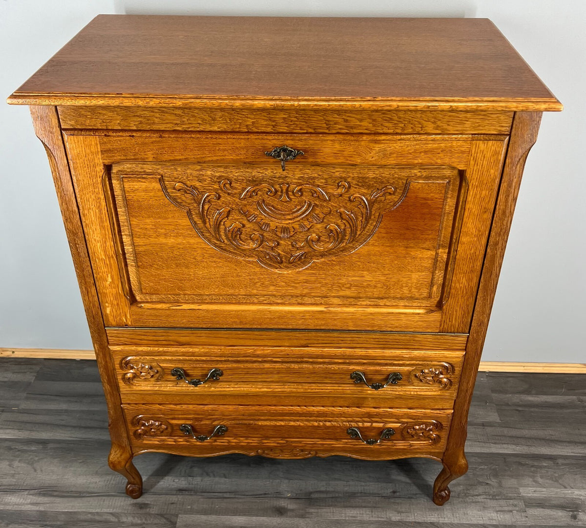 Cabinet Vintage French Louis XIV Style Writing Bureau Carved Sideboard LOT 35261