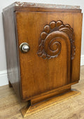 Bedside Table Antique French Art Deco Marble Top Oak Cabinet Nightstand LOT 62382