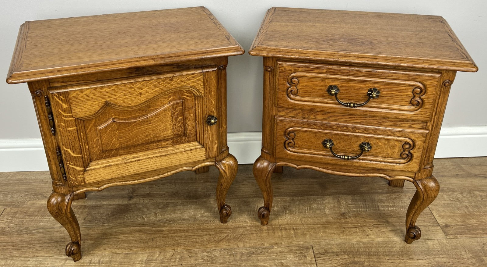 Pair of  Bedside Tables Vintage French Louis Oak Nightstands Cabinets LOT 49110