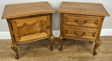 Pair of  Bedside Tables Vintage French Louis Oak Nightstands Cabinets LOT 49110