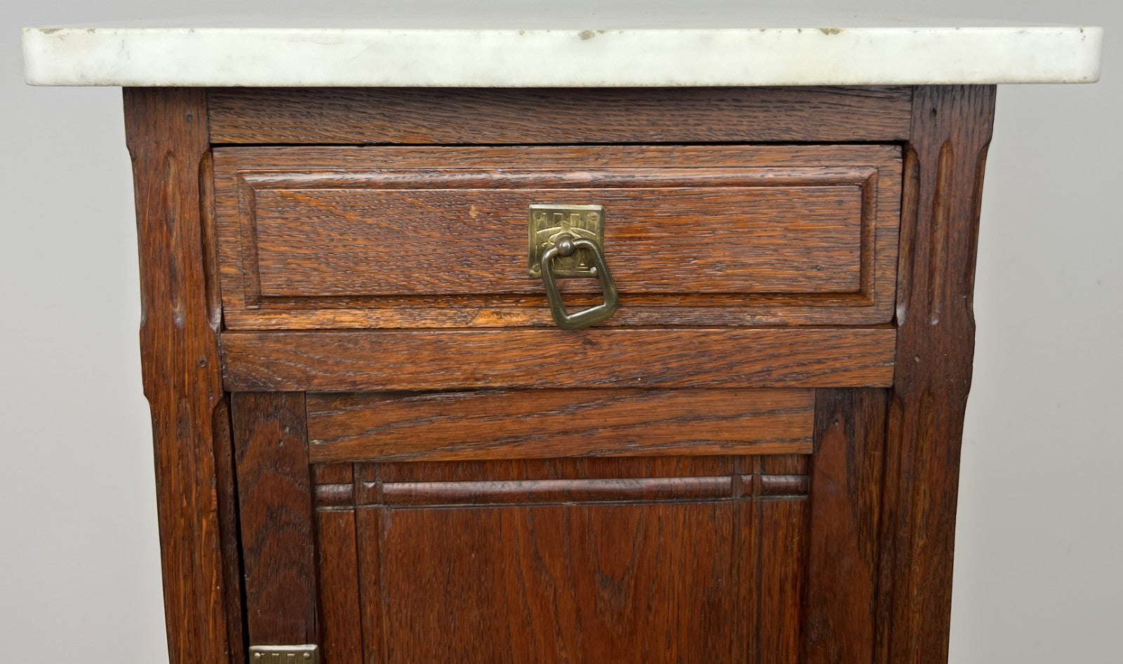 Bedside Table Antique French Style Marble Top Oak Cabinet Nightstand LOT 62465