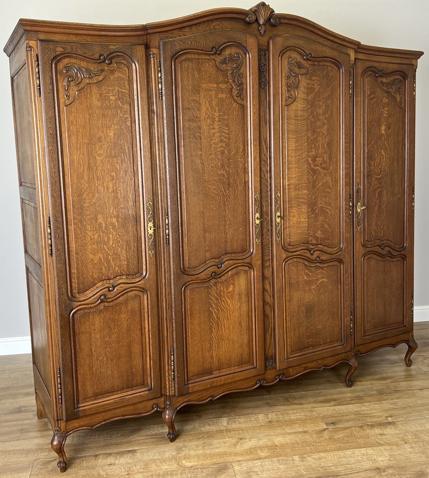 Wardrobe Vintage French Louis XVI Style Oak Four Door Carved Armoire LOT 61131