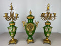Mantel Clock Set Antique French Garniture Porcelain Bronze Candelabras LOT 36200
