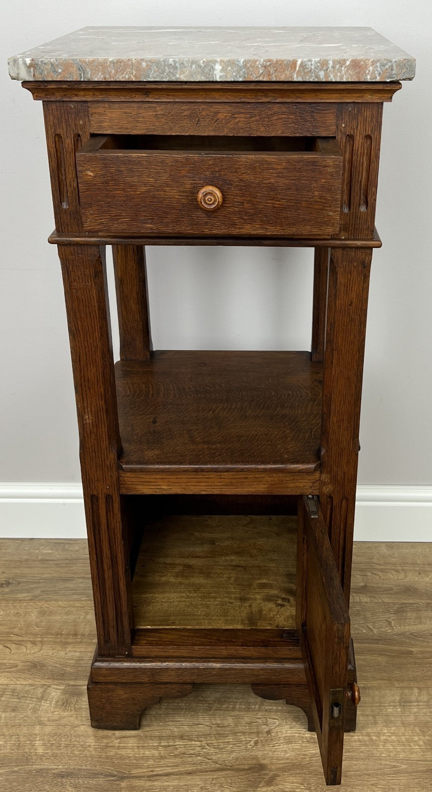 Bedside Table Antique French Style Marble Top Oak Cabinet Nightstand LOT 62360