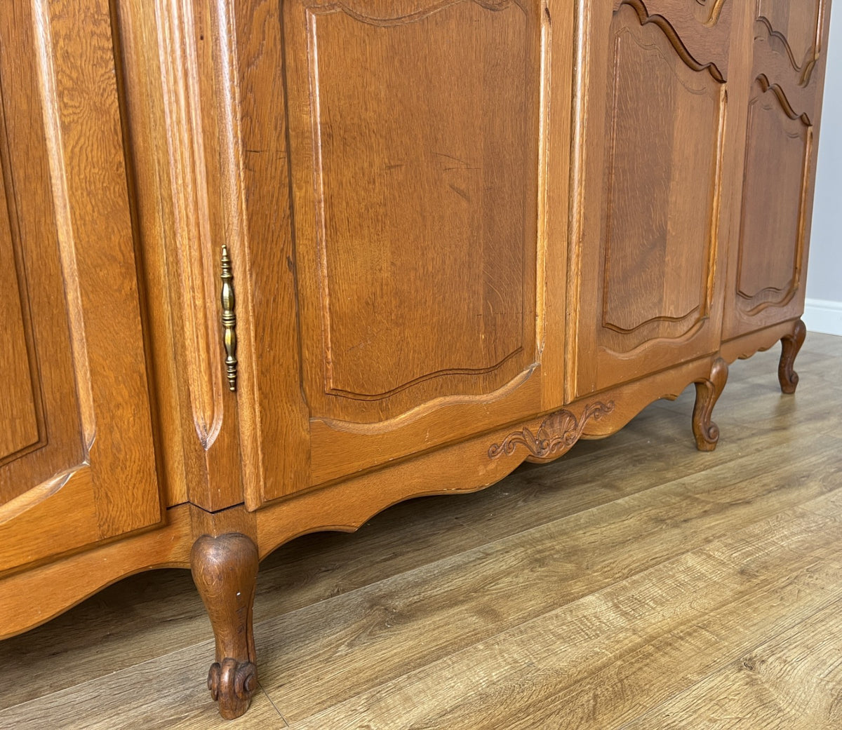 Wardrobe Vintage French Louis XVI Style Oak Four Door Carved Armoire LOT 6495