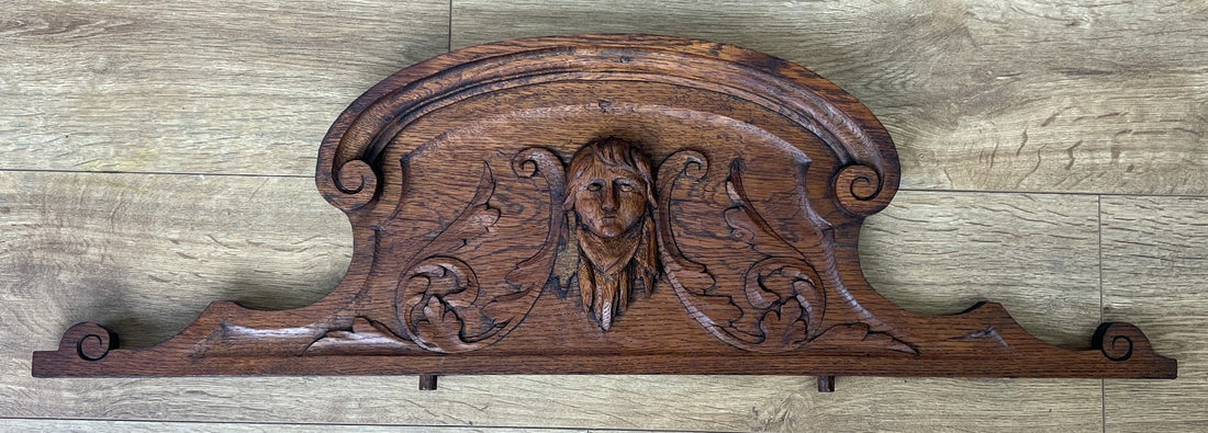 Pediment Antique French Style Oak Carved Decorative Furniture Crest LOT 6540
