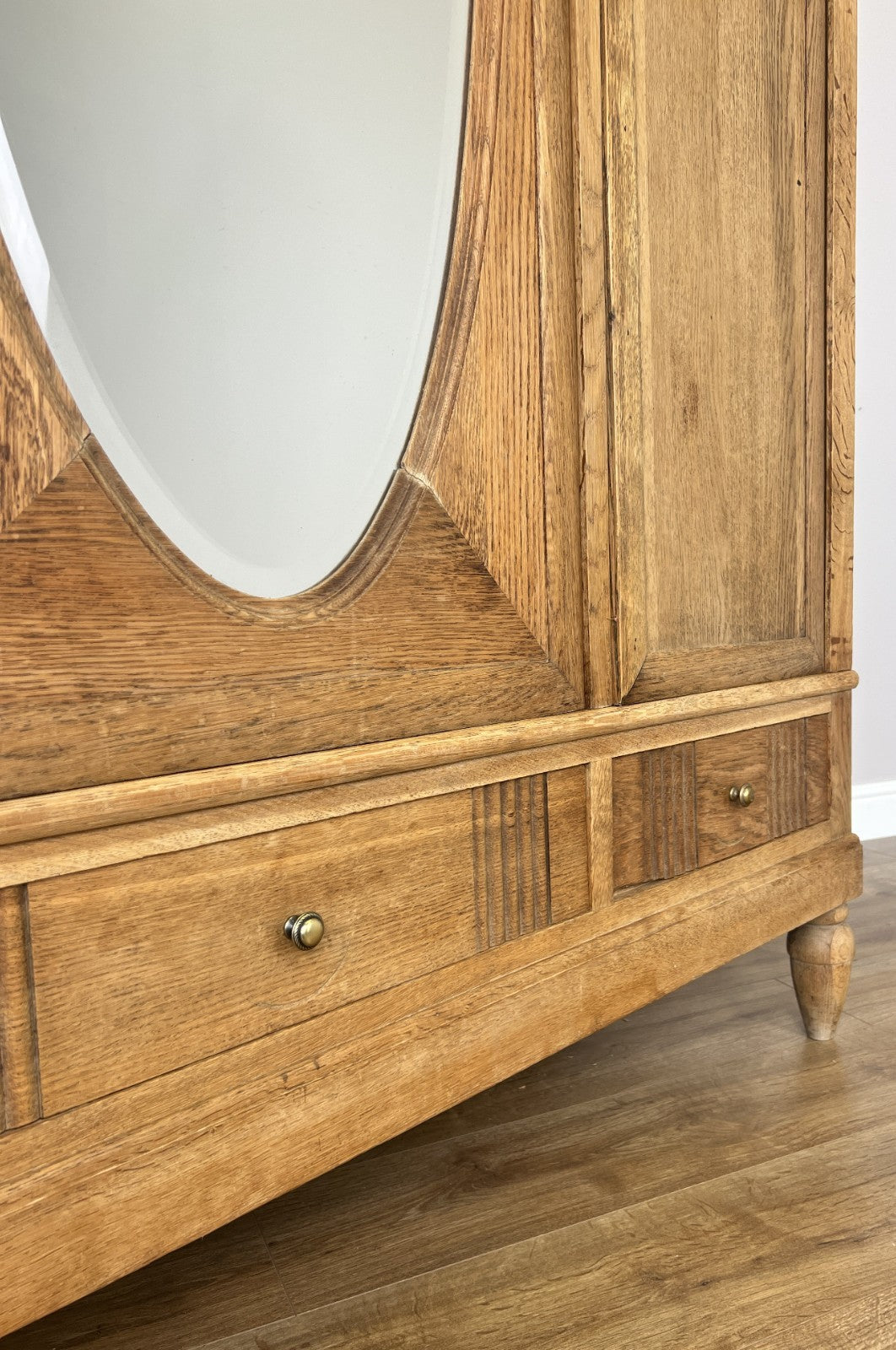 Wardrobe Vintage French Oak Triple Door Mirrored Carved Armoire Cabinet LOT 610114