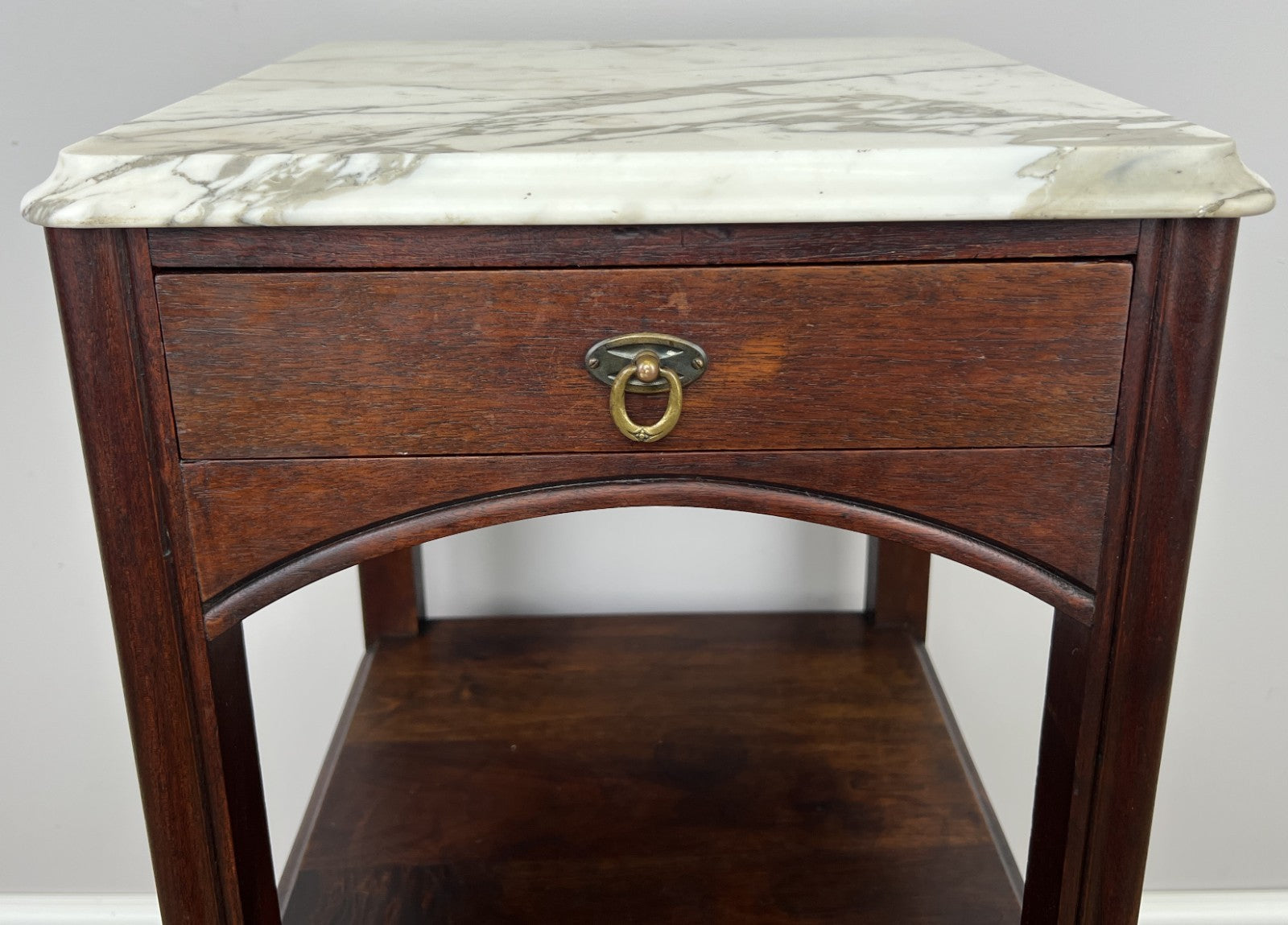 Bedside Table Antique French Style Marble Top Walnut Cabinet Nightstand LOT 62395