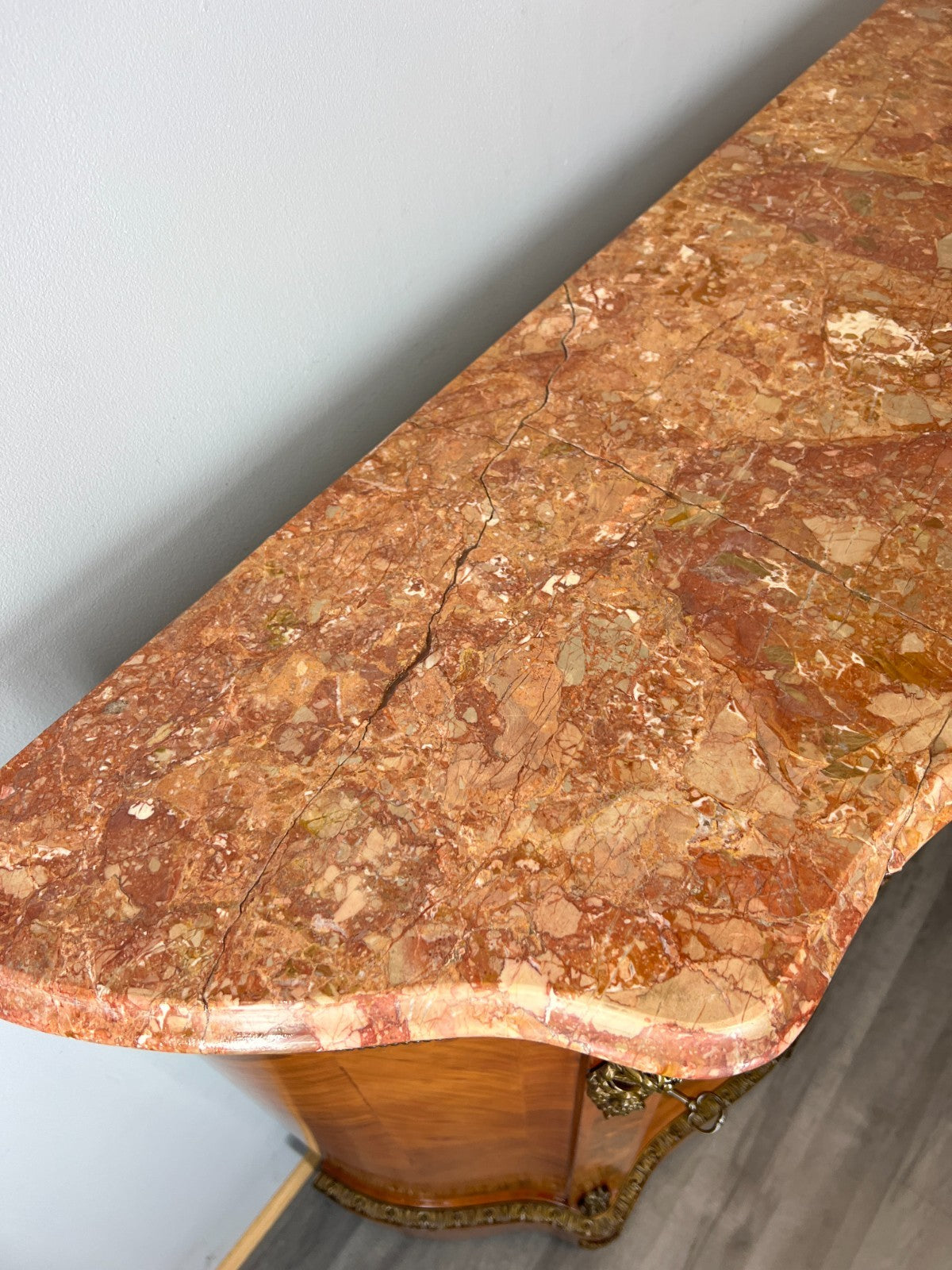 Cabinet Vintage French Marble Top Inlaid Sideboard with Brass Ormolu LOT 433112