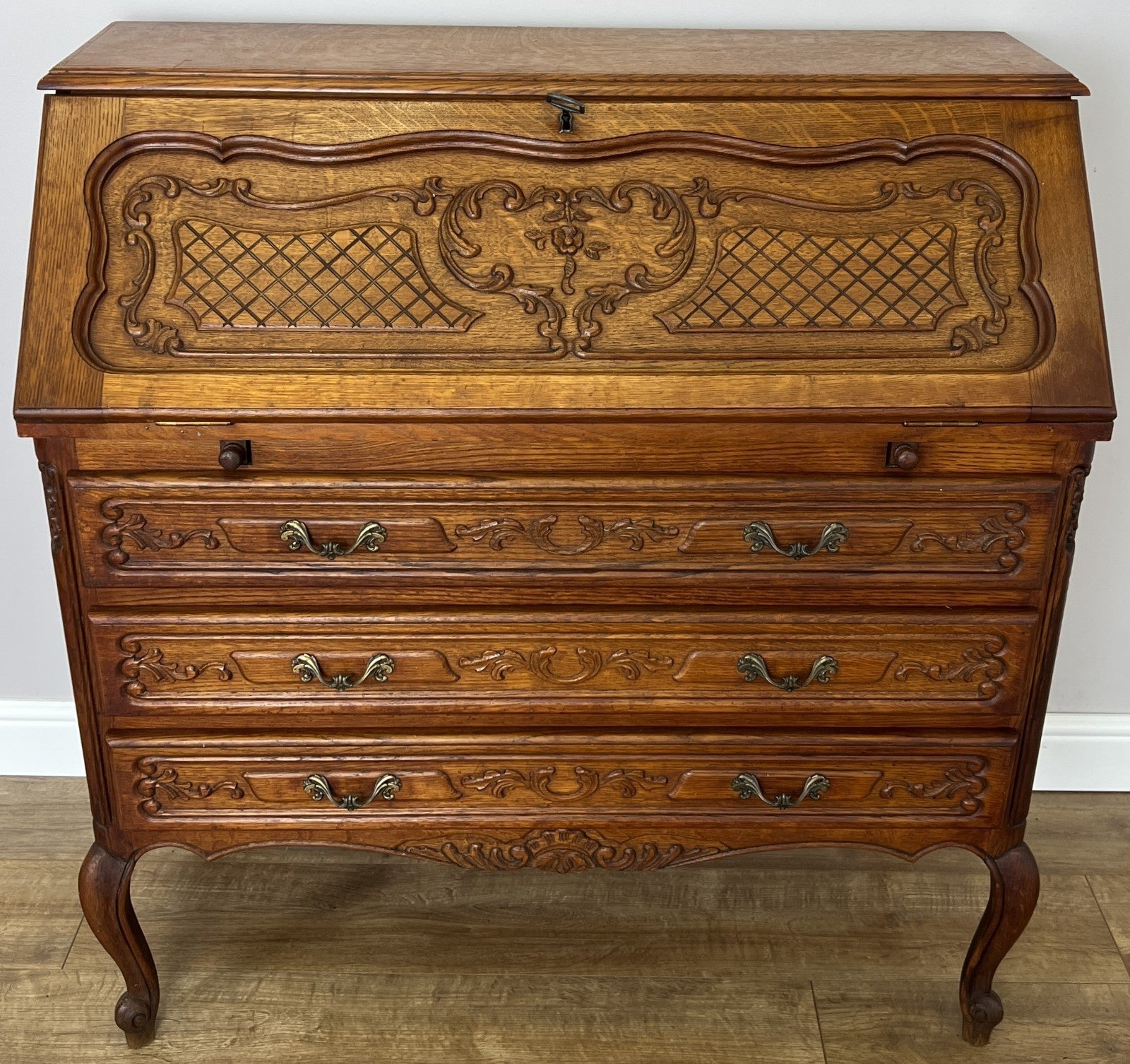 Secretaire Writing Desk Vintage French Louis Oak Rare Bureaux Cabinet LOT 61540