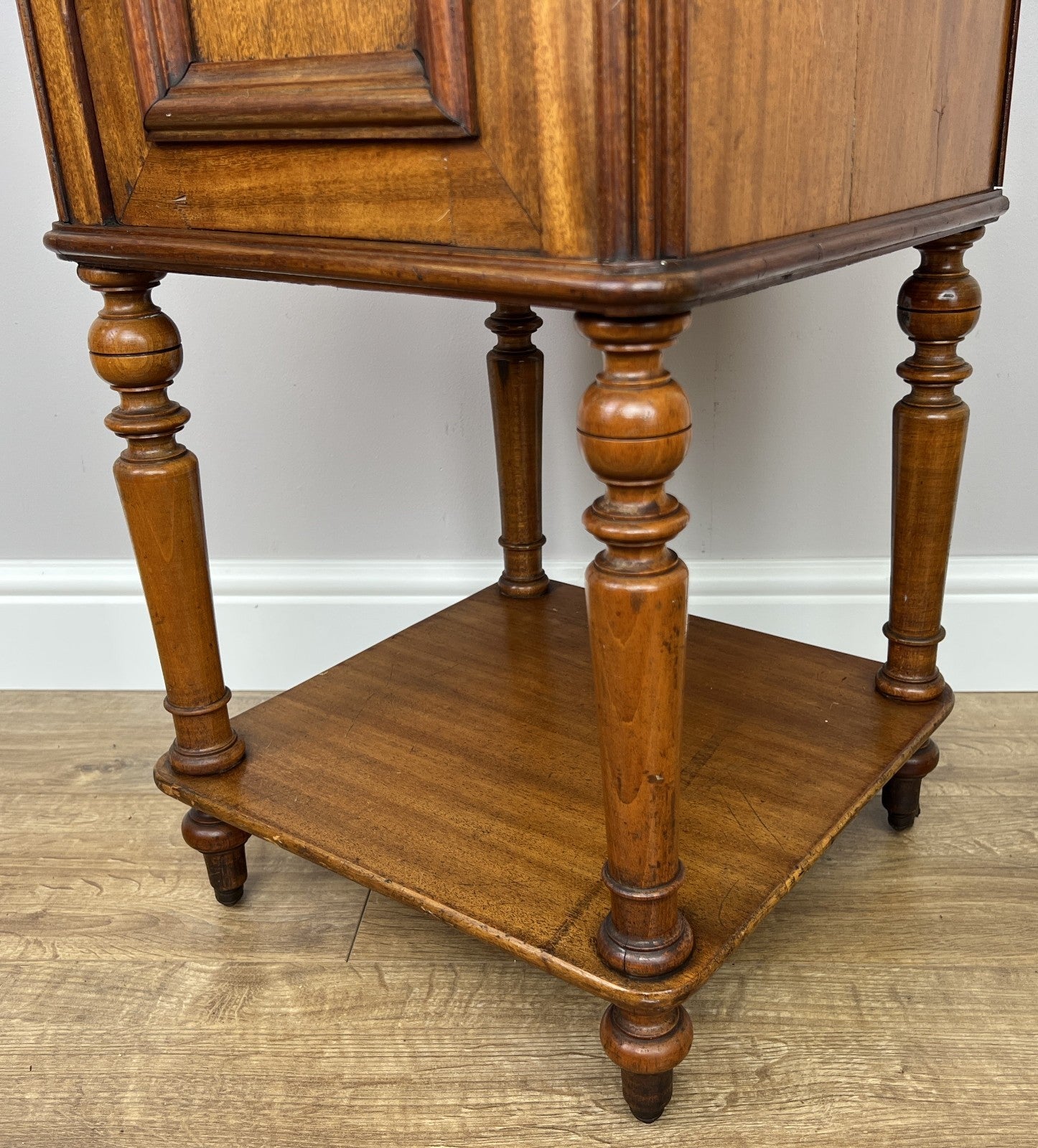 Bedside Table Antique French Style Marble Top Walnut Cabinet Nightstand LOT 62428