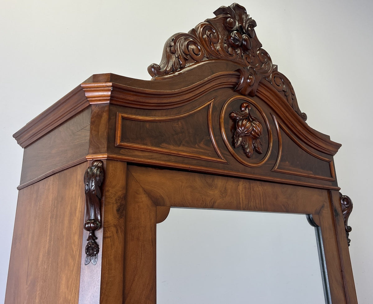 Wardrobe Antique French Style Burr Walnut Mirrored Carved Armoire LOT 6512