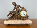 Mantel Clock Antique French Art Nouveau Style Bronze Garniture Set LOT 46391