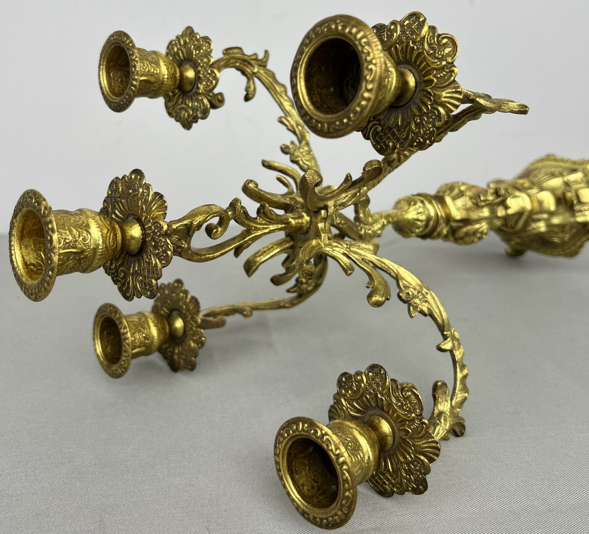 Pair of Candelabras Vintage French Brass Ornate 5 Arm Candle Holders LOT 643712
