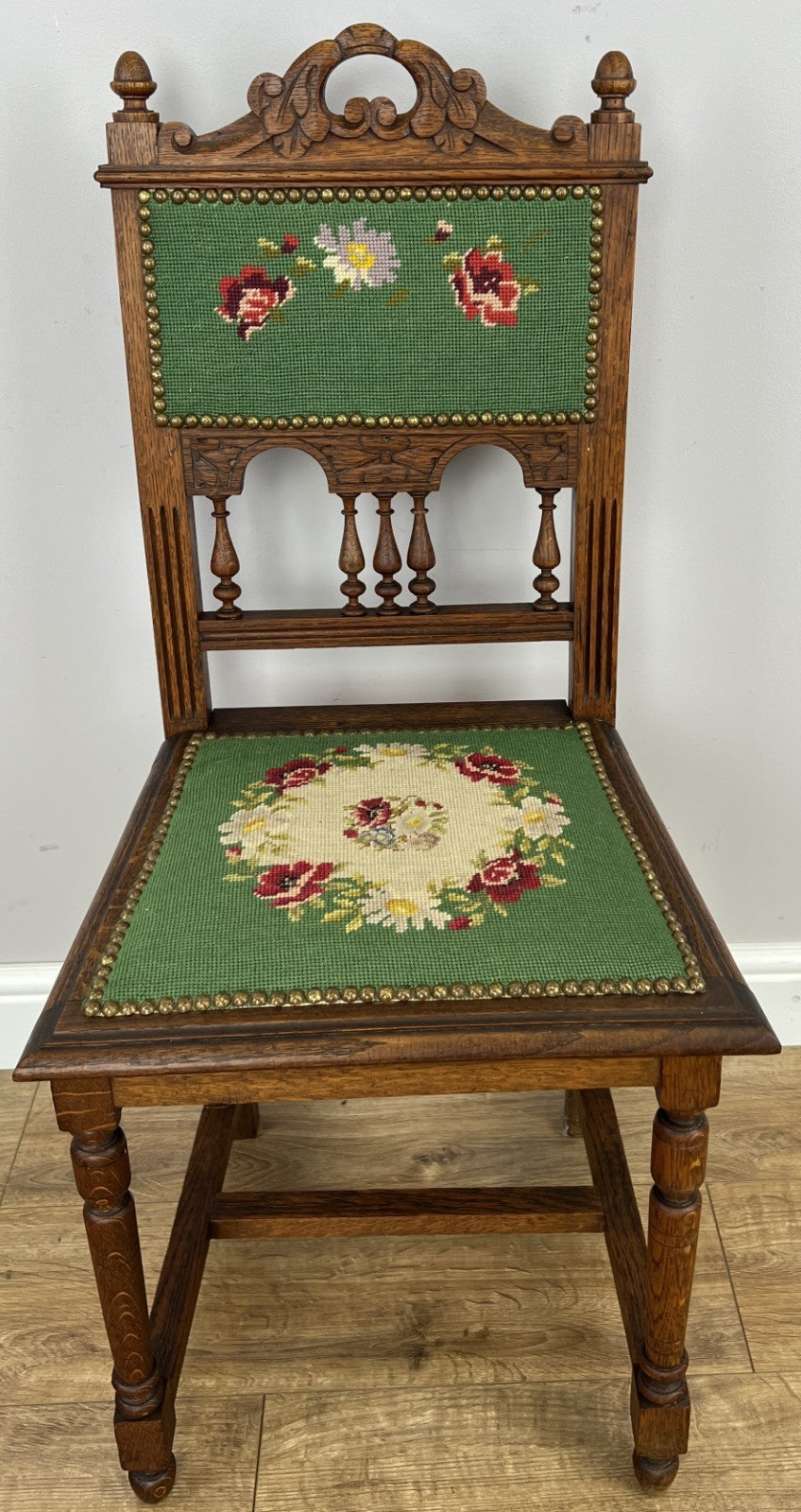 Pair of Chairs Antique French Style Oak Floral Upholstered Chairs LOT 6515