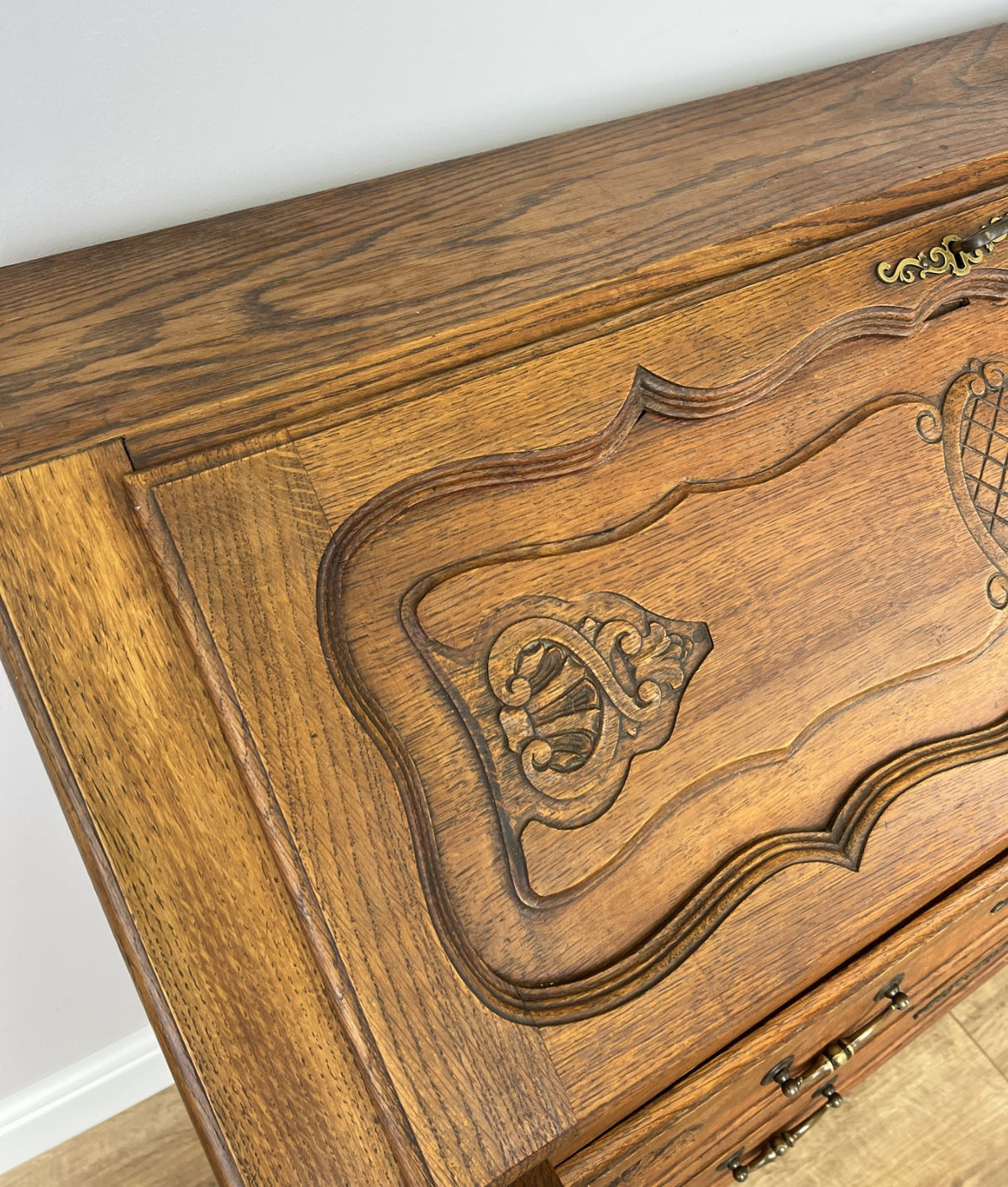 Secretaire Writing Desk Vintage French Louis Oak Rare Bureaux Cabinet LOT 63186