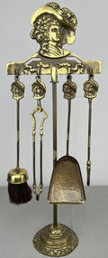 Fireplace Set Vintage French Style Brass 5 Piece Companion Set LOT 6445
