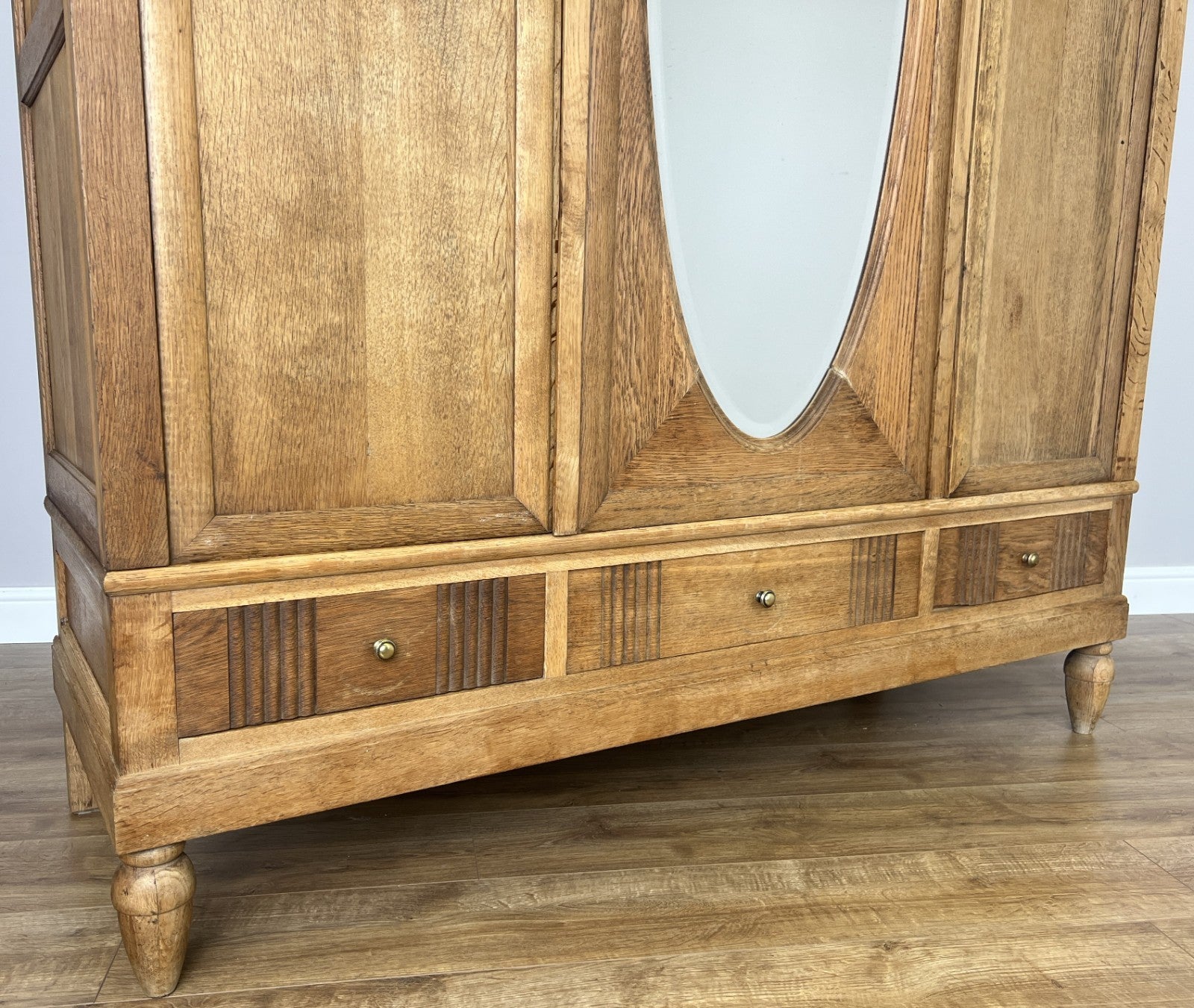 Wardrobe Vintage French Oak Triple Door Mirrored Carved Armoire Cabinet LOT 610115