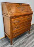 Secretaire Writing Desk Vintage French Oak Bureau Carved Cabinet LOT 37552