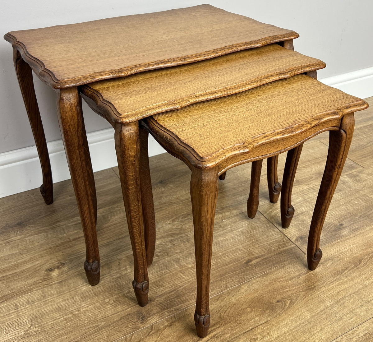 Nested Tables Vintage French Louis Oak Set of Three Carved Tables LOT 6498