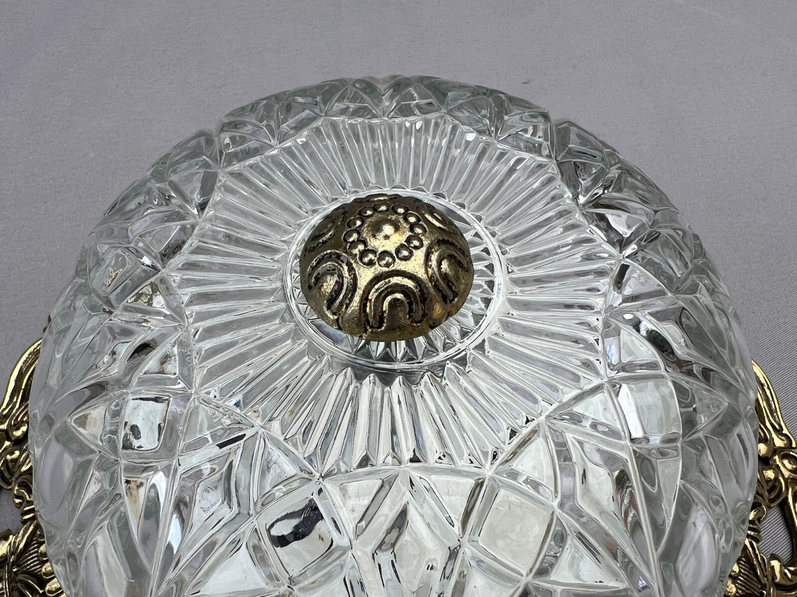 Ceiling Lamp Vintage French Brass Pressed Crystal Pendant Chandelier LOT 60003