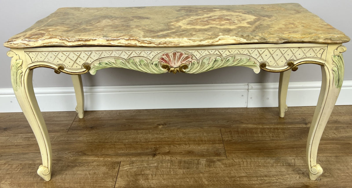 Coffee Table Vintage Shabby Chic Louis XVI Marble Top Carved Table LOT 62781