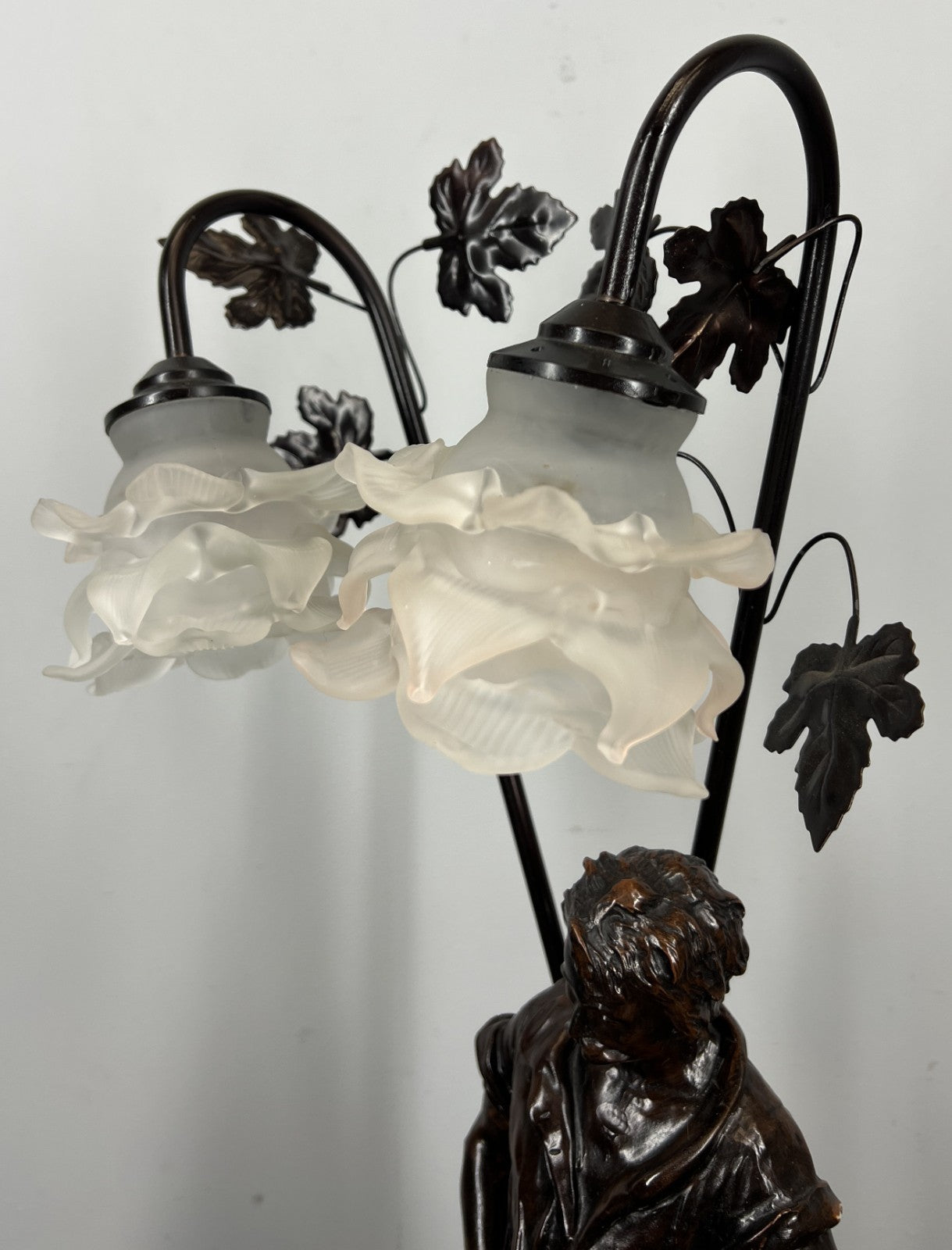 Lamp Vintage French Figural Double Light with Frosted Glass Shades LOT 44073
