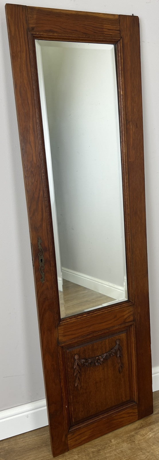 Mirror Antique French Style Oak Wardrobe Door Mirror Carved Panel LOT 61890