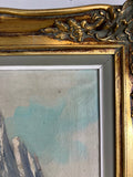 Painting Vintage Oil Landscape Mountain Deer Signed Framed Carved LOT 51135
