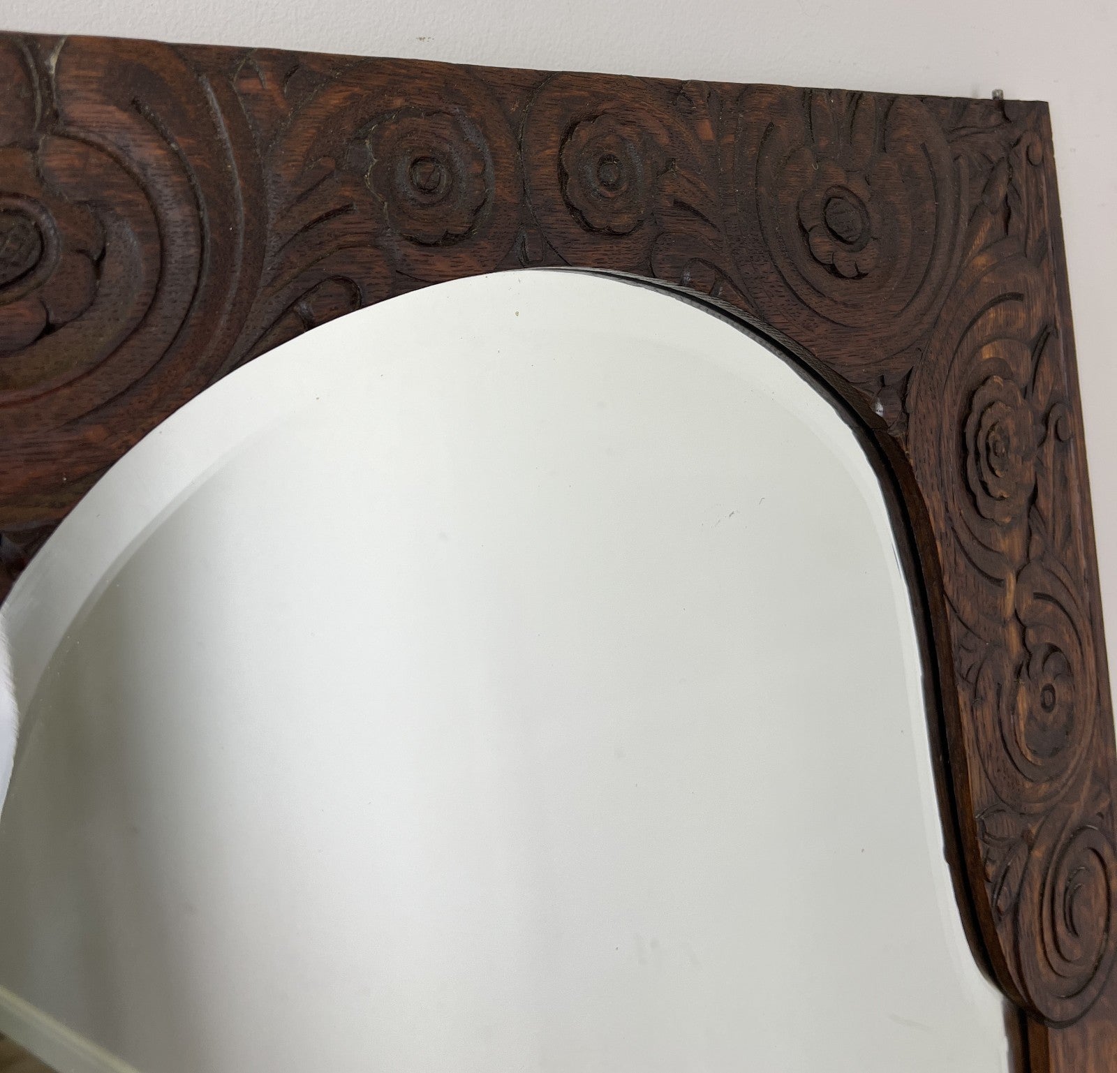 Mirror Antique French Style Oak Carved Wardrobe Mirror Polished Glass LOT 61883