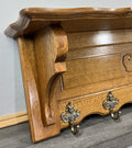 French Vintage Style Coat Rack Oak 6 Hooks Ornate Wall Shelf Coat LOT 47253