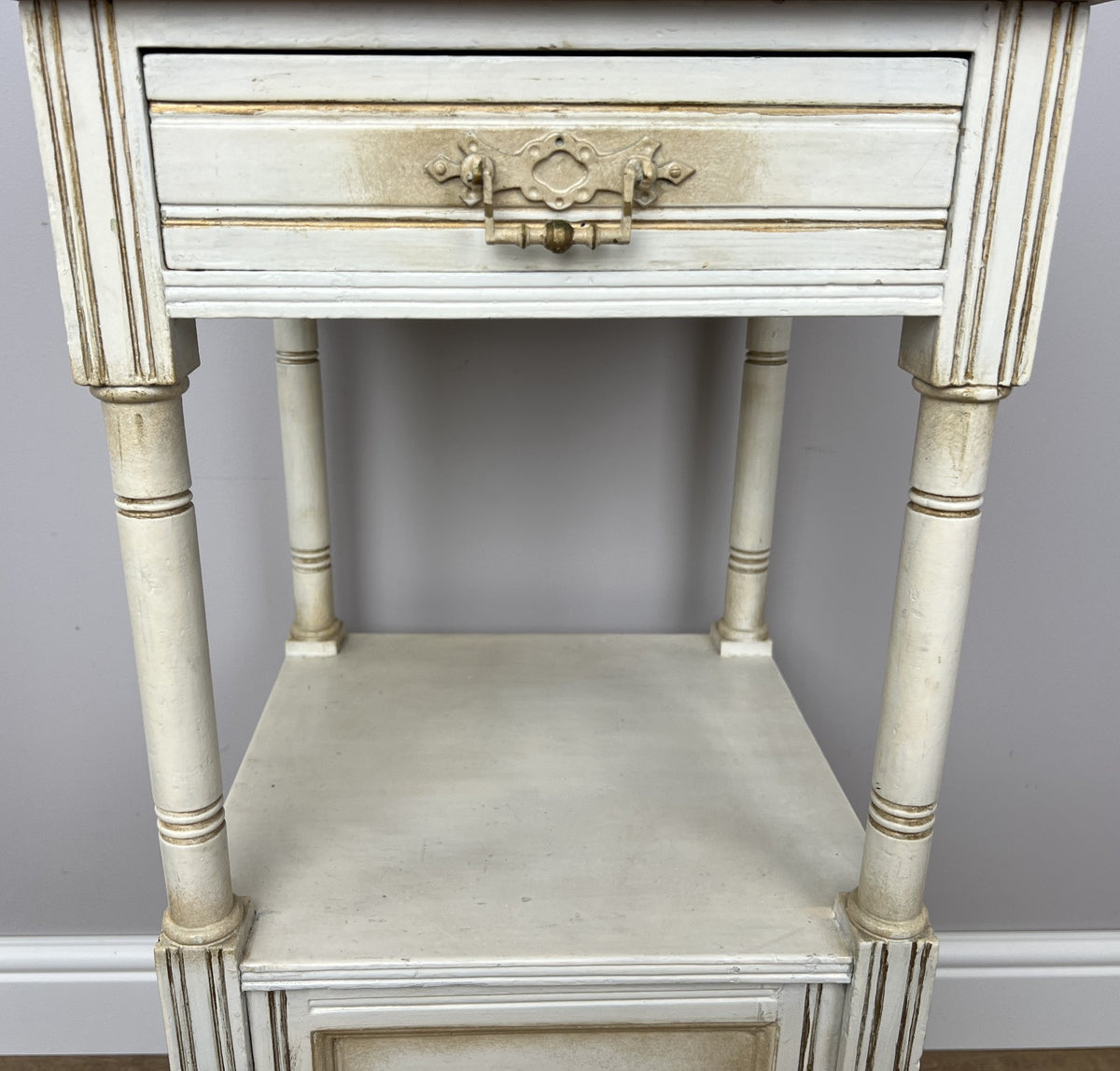 Bedside Table Antique French Style Marble Top Oak Cabinet Nightstand LOT 62246